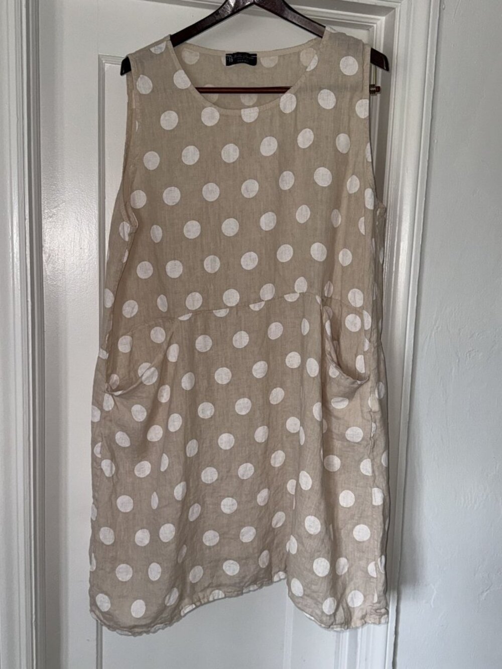 100% Linen Bella Amore Polka Dot Sleeveless Shift Dress L/XL Made in Italy